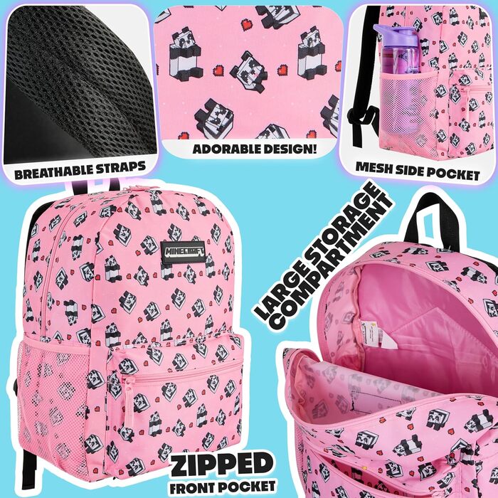 Рюкзак Minecraft для дітей, шкільний ранець з сітчастою кишенею та м'якими лямками - подарунок для хлопчиків (Рожевий)