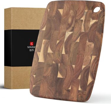 XINZUO 33 * 22 * 1.9cm Acacia Wood Brainwood Cutting Board, Double-Sided, Wooden Board Kitchen Chopping Boards, Serving Board, Bread & Snack Board, Breakfast Board for Bread, Cheese, Meat, Vegetables