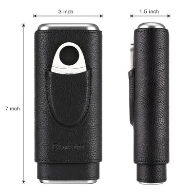 Чохол для сигар COOL KNIGHT з натуральної шкіри, з підкладкою з кедру, для подорожей, з нержавіючою сталею та різаком для сигар, подарункова коробка для поціновувачів сигар (Чорний)