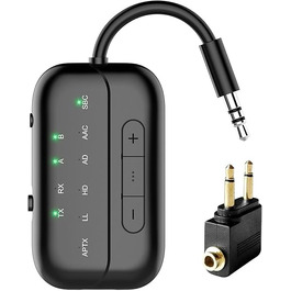 Bluetooth 5.4 адаптер 2-в-1 (передавач та приймач) Pro 2026, бездротовий аудіо-адаптер для ТБ, ПК, авто та Nintendo Switch, підтримка 2-х навушників, AUX, чорний