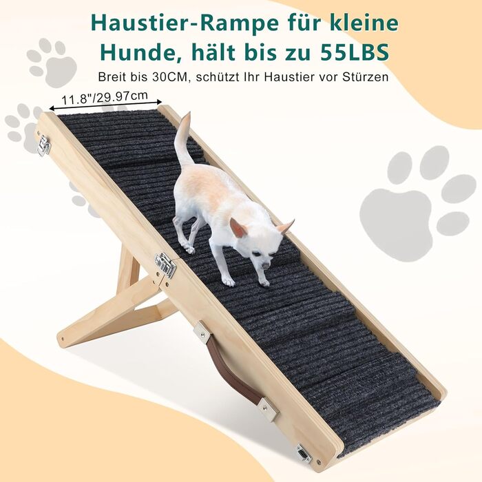 Рампа для собак та котів, регульована висота 25-48 см, з антиковзною поверхнею, дерев'яна, складна