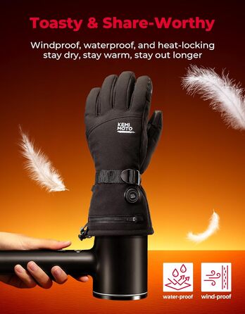 Обогревні рукавички KEMIMOTO з акумулятором 2500mAh, електричні зимові рукавички для чоловіків та жінок, рукавички з підігрівом та сенсорним екраном для катання на лижах, риболовлі, походів (Чорний, M)
