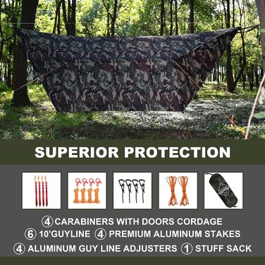 Гамак-тент OneWind Camo 365x295 см: ультралегкий, для кемпінгу, бушкрафту, з підставою та дверима