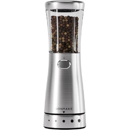Salt and pepper grinder, electric spice grinder, one-handed operation, LED light and adjustable coarseness, stainless steel