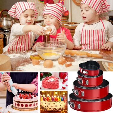 Форма для випічки Tonsooze Springform: 12/18/22/26 см, з антипригарним покриттям, з насадками та силіконовою формою для мафінів, червона