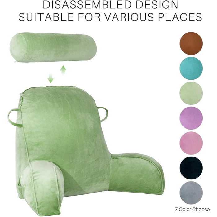 Подушка для читання з велюру, підтримка спини та рук для дорослих, кругла подушка для ліжка, з кишенею та знімним чохлом (зелена)