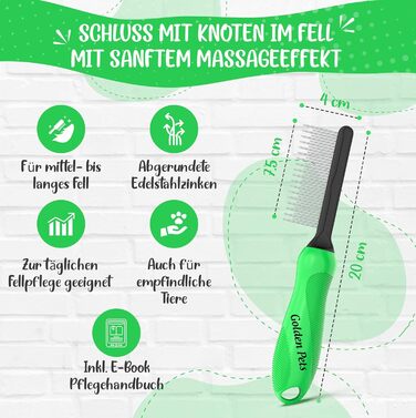 Гребінець для вичісування шерсті тварин Testurteil Sehr Gut: для собак та котів середньої та довгої шерсті. Підходить для маленьких та великих тварин. Легке очищення + E-Book з порадами.