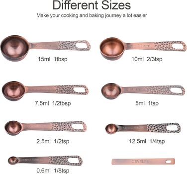 Smithcraft Measuring Cup and Spoon Set made of 18/8 Stainless Steel (Copper, 6 Cups + 7 Spoons + 2 Rings + 1 Level).