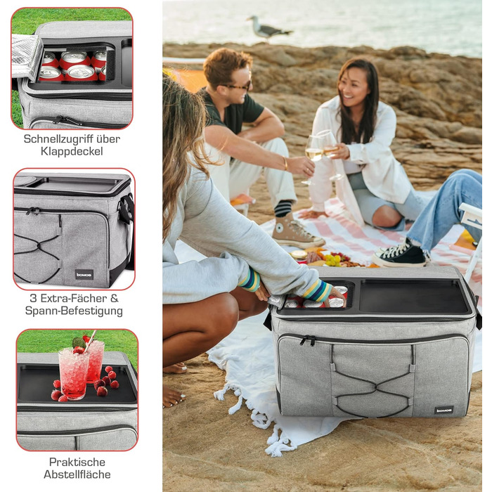 Foldable Cooler Bag 25L/45L/52L - Outdoor Cooler Box with 16h Cooling Function and Carrying Straps, Waterproof Picnic Bag Insulated Bag with Shelf, Insulated Bag - Anthracite or Grey - IceBreezer