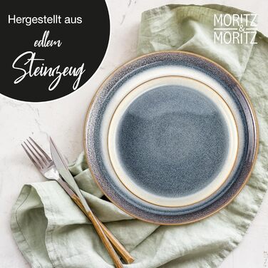Moritz & Moritz TARENTO 24-Piece Dinnerware Set, 6 People, Blue - Elegant Plate Set made of high-quality stoneware - Dinnerware set consisting of 6 dinner plates, 6 dessert plates, 6 soup plates, and 6 cups