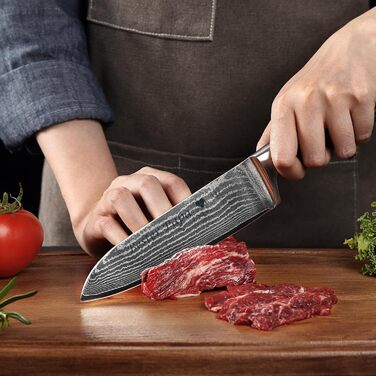 Японський ніж Santoku Wakoli EDIB з дамаської сталі (17 см) з VG10-серцем | Професійний кухонний ніж для приготування їжі | У подарунковій коробці з дерев'яною ручкою Pakkaholz
