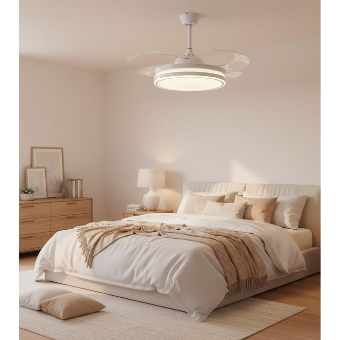 Вентилятор стельовий Bel Air Asgard 108 см з LED підсвіткою, дистанційним керуванням та зимовим режимом (білий)