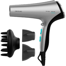 Фен Cecotec Bamba IoniCare Harmony, 2600W, регулювання температури та швидкості, технологія HairCare, іони, 1.8м, 2 насадки, холодний струмінь (чорний)