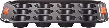 Le Creuset Non-Stick Muffin Tin, For 12 Pieces (Ø 7 cm), Sourdough Safe, Made of Carbon Steel, Anthracite/Orange, 94100140000000