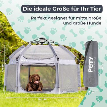 Клітка-вольєр для собак Pety - 150 x 100 см, портативна, з сумкою та кілочками - для відпочинку на природі та вдома, аксесуари для подорожей з собакою - антрацит