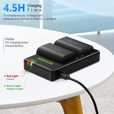 Запасний акумулятор Neewer LP-E6/LP-E6N для Canon (2 шт., 2000mAh) з зарядним пристроєм, сумісний з EOS 7D Mark II, 5D Mark IV та ін.