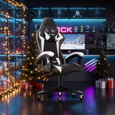 Геймерське крісло Bigzzia Ergonomisch з підтримкою попереку та голови, регульована висота, для підлітків та дорослих, чорно-біле