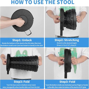 Крісло-телескоп для кемпінгу, регулювання висоти 6-45 см, вантажопідйомність 181 кг, портативне з ремінком для перенесення (Чорний, 2 шт.)