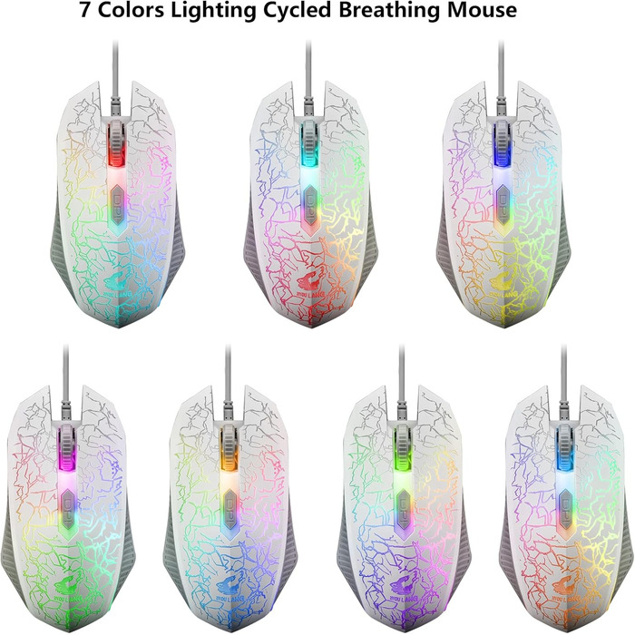 Ігровий набір клавіатури, навушників та миші: клавіатура 104 клавіші з підсвічуванням Rainbow, миша 2400DPI, навушники 7.1 Surround Sound RGB, легка конструкція, комбо для PS4/Xbox (потрібен адаптер), білий колір