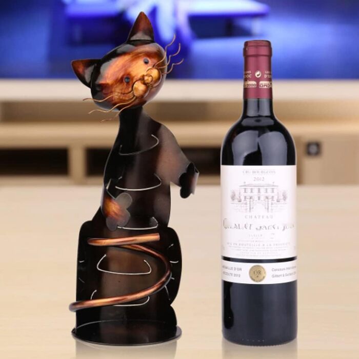 Metal wine bottle holder, cat-shaped wine bottle holder, metal wine tray, practical sculptures for home decor, cat craft, home decoration, Mother's Day gift