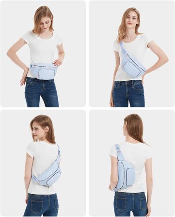 Поясна сумка для жінок та чоловіків, стильна, з 4 кишенями на блискавці та регульованим ремінцем, ідеальна для подорожей та піших прогулянок (світло-блакитна)