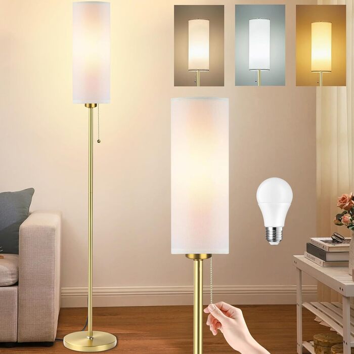 Стійка лампа Seruno X для вітальні, сіра, з 3 колірними температурами, 9W LED, сучасний дизайн з золотим масивним стійкою, вимикач на шнурі, торшер для вітальні, спальні, офісу
