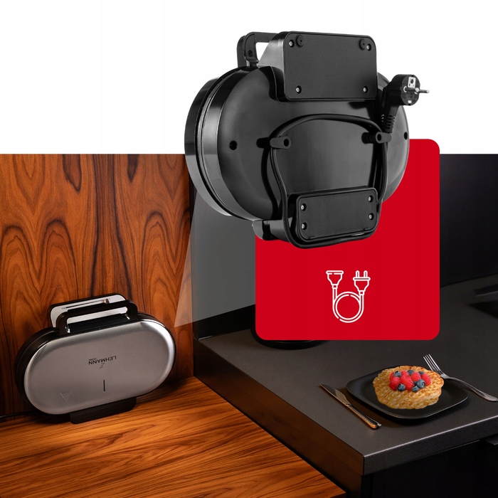 Вафельниця Lehmann для 2 великих вафель-сердечок, 1200 Вт, срібляста