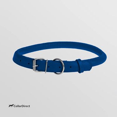 Шкіряний нашийник для собак CollarDirect, круглий, м'яко стьобаний, ручної роботи, з натуральної шкіри, для цуценят та дорослих собак, малих та великих порід, рожевий, червоний, фіолетовий, синій (темно-синій), 18-20 см
