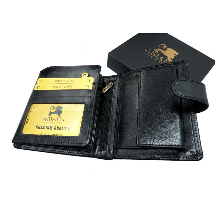 Шкіряний вертикальний гаманець Abiatti чорного кольору з RFID-захистом та 14 відділеннями