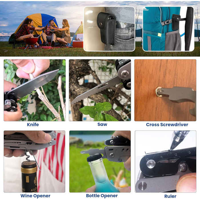 Мультитул HONZIN 12-в-1 з нержавіючої сталі, мультиінструмент з ножицями та набором біт, для кемпінгу та активного відпочинку