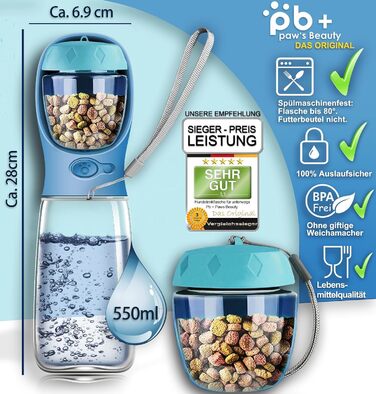 Набір для собак 2 шт: велика складана пляшка для води 550 мл + зубна щітка | Преміум якість, витік неможливий | Для подорожей