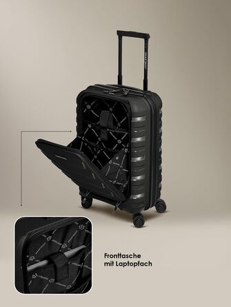 Набір валіз SMARTBOX з жорстким корпусом (3 шт) | Розширюваний на 3 см | З поліпропілену, TSA-замок, 4 колеса | Для жінок та чоловіків (Edition 01) (Чорний, S (55 см) з відділом для ноутбука)