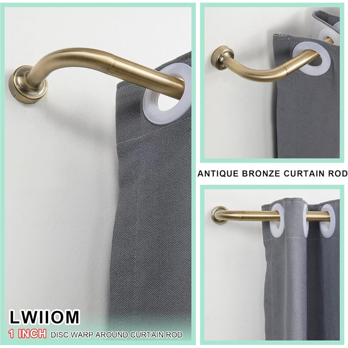 Штанга для штор телеекрану Warmgold, діаметр 2,5 см, регульована штанга для затемнення, алюмінієві кінчики та кріплення, 71–381 см (2 шт. 28–86 см, антична бронза)