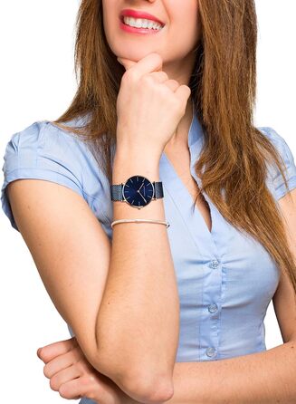 Годинник жіночий Hannah Martin, кварцовий, з нержавіючої сталі, водонепроникний, сітка, ультратонкий (блакитна поверхня, блакитний ремінець)