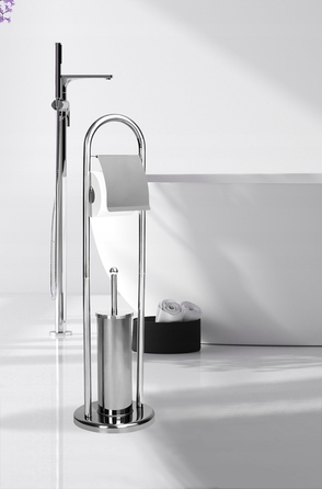 Щітка для унітаза Rodeno, металева, сіра глянцева, з тримачем для паперу