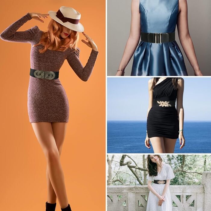 Жіночий еластичний пояс, 4 шт. Чорний вінтажний стрейч-пояс, широка ретро мода для жінок