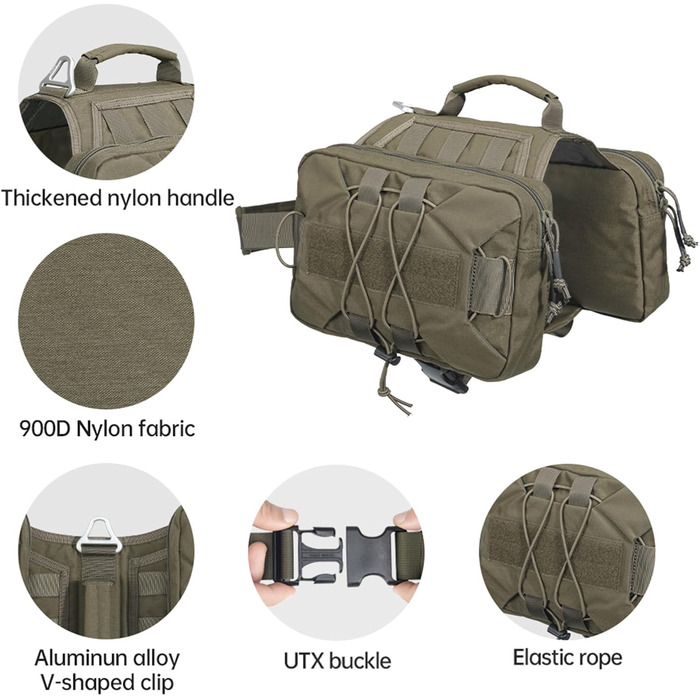 Рюкзак для собак RGN-L: місткий, для подорожей, кемпінгу та хандрингу. Підходить для середніх та великих собак. Військовий зелений.