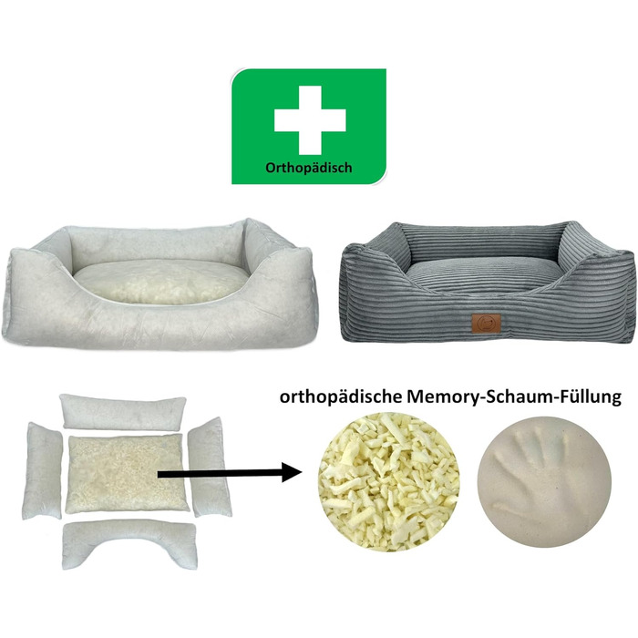 Ортопедичне ліжко для собак Elropet з м'якого корду, корзина для собак, XS/S/M/L/XL/XXL (Оливковий, Сірий)