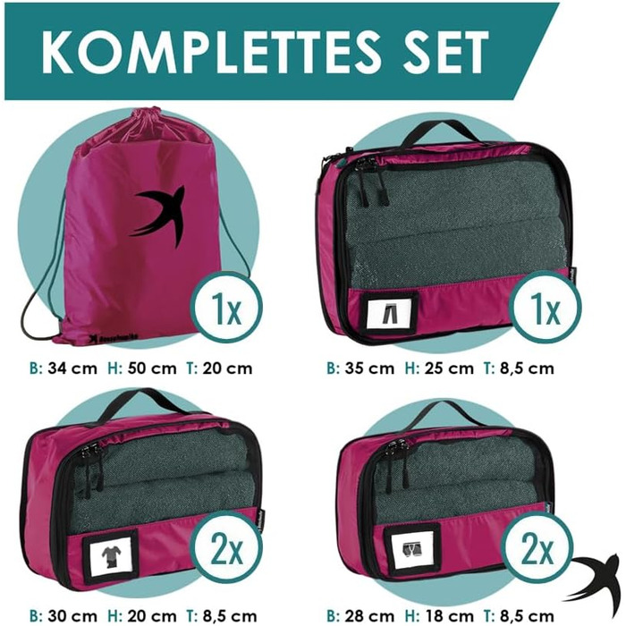 Органайзери для подорожей SEESCHWALBE | Набір 6 шт. | Преміум якість | Кубики для пакування валізи та рюкзака (полуниця)