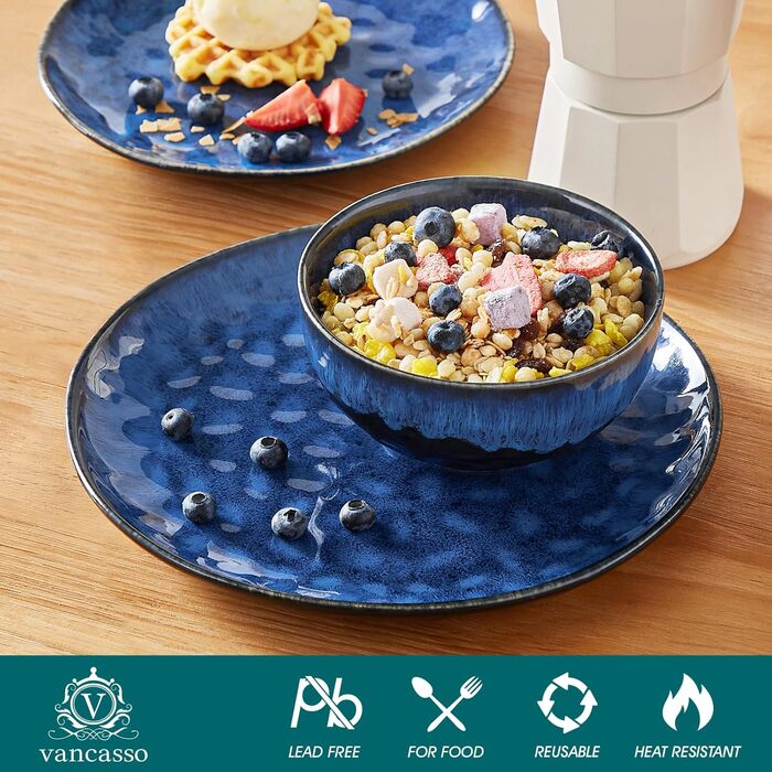 Набір посуду Vancasso Bonita 24 елементи, блакитний, кераміка, сервіз на 6 осіб, ручне розпису, керамічний набір (сервіз на 4, 12 елементів, блакитний)