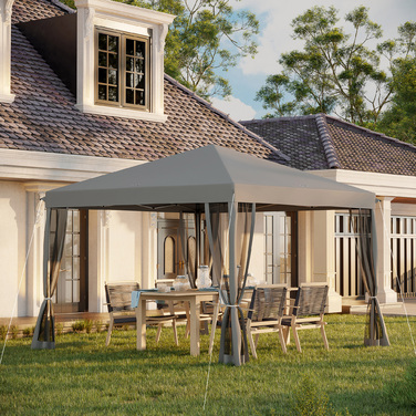 Outsunny Folding Gazebo, Folding Tent 3x3m with Side Walls incl. Carrying Bag Metal and Oxford light grey and black for Garden and Events