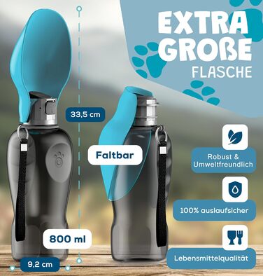 Набір для собак 2 шт: велика складана пляшка для води 800 мл + зубна щітка | Преміум якість, витік неможливий | Для подорожей