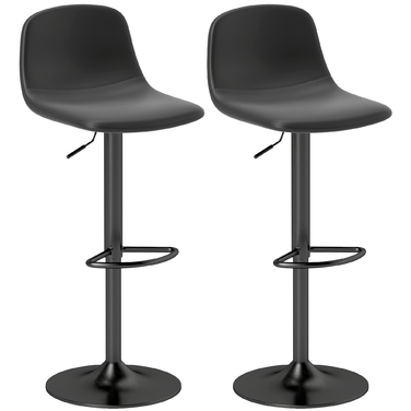 HOMCOM Set of 2 Adjustable Height Swivel Bar Stools - Rotating Bar Chair Counter Stool with Backrest and Footrest, Non-Slip Stool, Faux Leather, Black | Aosom