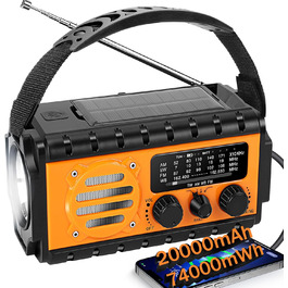 Радіостанція на сонячній батареї та з ручним заводом 20000mAh, AM/FM/SW, USB-зарядка, SOS-сигнал, для кемпінгу та надзвичайних ситуацій, оранжевий