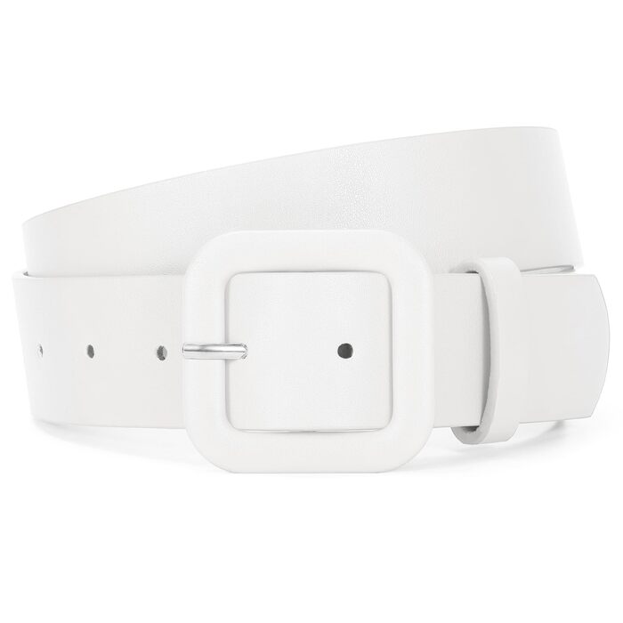 Жіночий шкіряний пояс JasGood пастельного кольору, широкий, з квадратною пряжкою для джинсів, спідниць та суконь (білий, 110 см, під талію 76-88 см)
