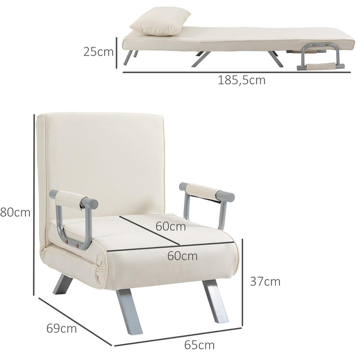 HOMCOM Convertible Sofa Bed with Adjustable Backrest