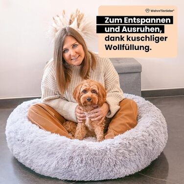 Кругле ліжко для собак Donut - Оригінал - Миється [L, 100см, сірий] М'яке ліжко для собак, корзина для собак, ліжко з плюшу для великих, середніх та маленьких собак. Сірий колір, розмір L - 100см