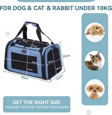 Транспортна переноска для котів та маленьких собак Petfit - легка переноска для подорожей літаком, з ременем безпеки та розширюваним килимком, блакитна (L)
