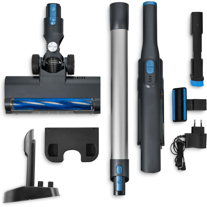 MEDION 2-в-1 Бездротовий акумуляторний пилосос з насадкою та підлоговою щіткою (BLDC-двигун, HEPA-13 фільтр, фільтрація пилу та алергенів, потужність всмоктування 20 kPA, док-станція, бездротовий, MD11515) білий (ручний пилосос + насадка, сірий)