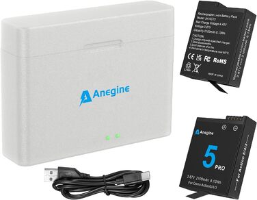 Набір акумуляторів Anegine для DJI Osmo Action 5 Pro 4 3 з зарядним пристроєм USB LED (2 шт.)